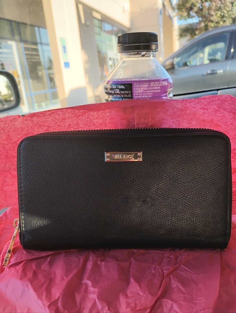 Aldo Black Textured Zip Wallet with Gold Accent